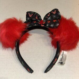 Disney Parks Minnie Mouse Christmas‎ Red Ugly Sweater Pom Pom Ears Headband A1